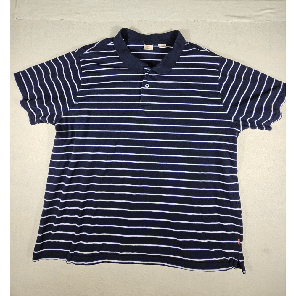 Levis Mens XXL Relaxed Fit Striped Polo Shirt Navy Blue White‎ 00308-0000 - Picture 2 of 10